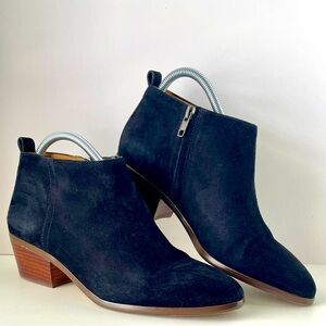 J. Crew Sawyer Black Leather Suede Stacked Heel Side-Zip Ankle Booties -Size 8.5
